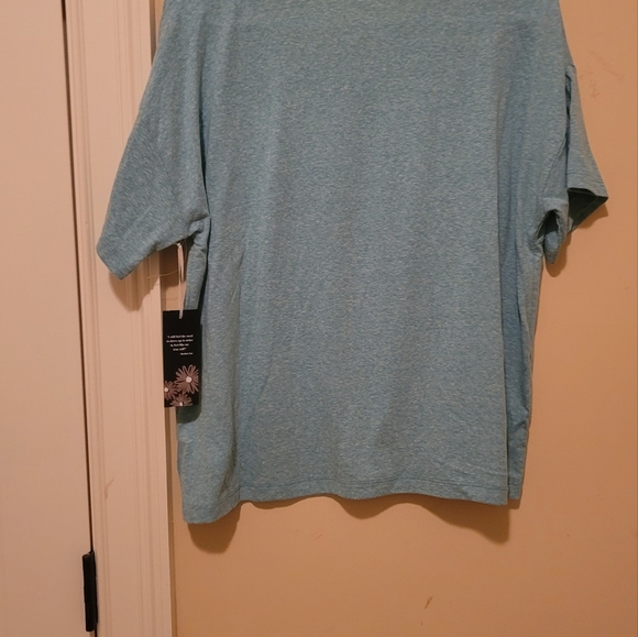 NWT Rachel Zoe Turquoise Aqua Blue White Round Neck Activewear Shirt Top Blouse - Picture 2 of 7
